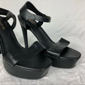 mirabella size 7.5 nwot all black open toe sandal platform heels